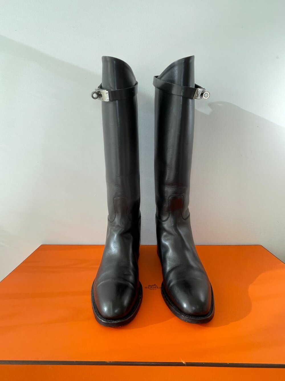 Hermes Leather Jumping Riding Boots Black-Size 37.5- Silver Kelly Buckles